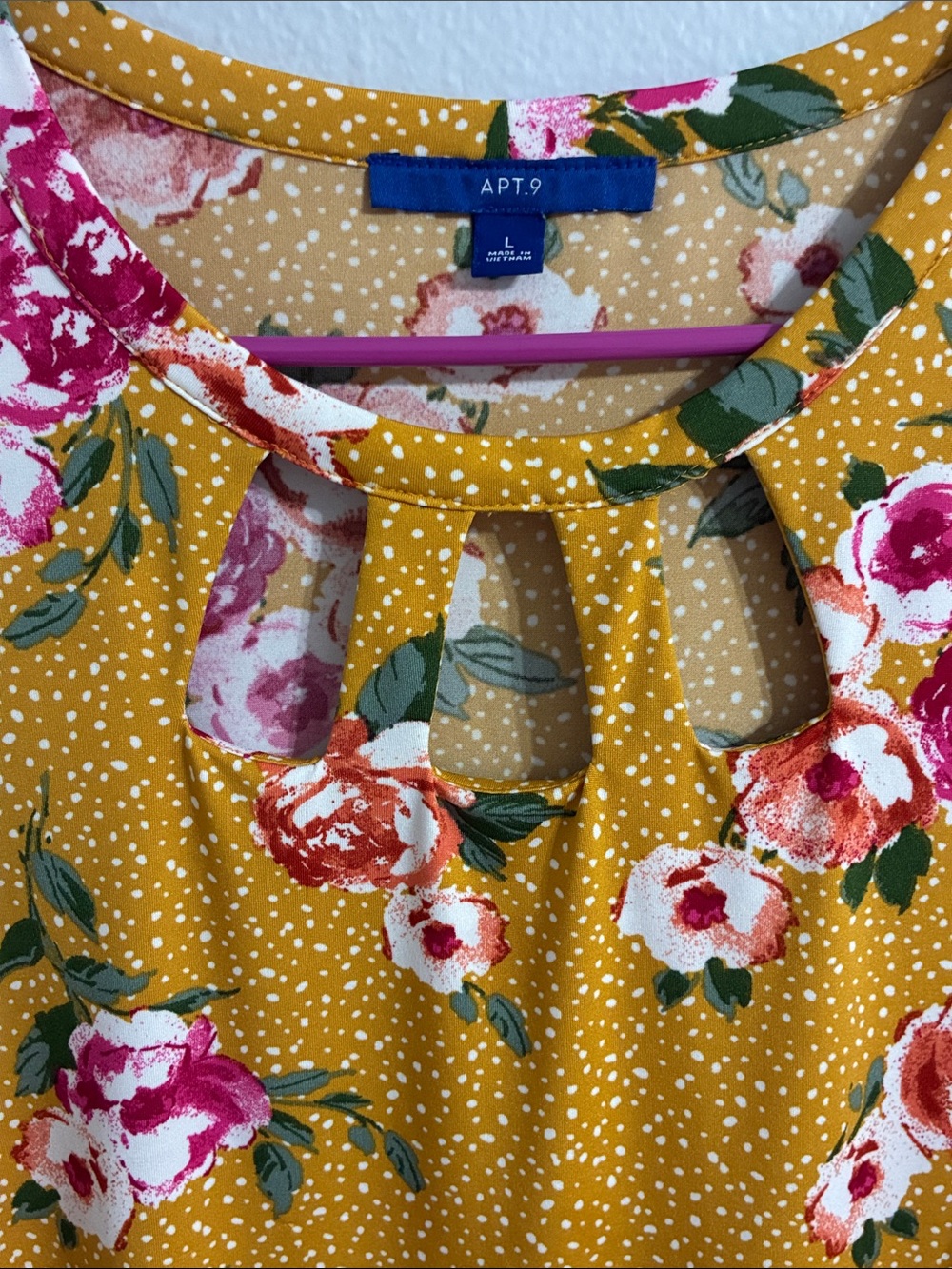 Apt. 9 Mustard Floral Sleeveless A-Line Dress with Pockets & Keyholes - Size L - Picture 7 of 12